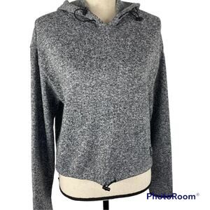 PINK Victoria Secret Crop Hoodie Marled Gray Fleece Lined Womens Sm Sweatshirt